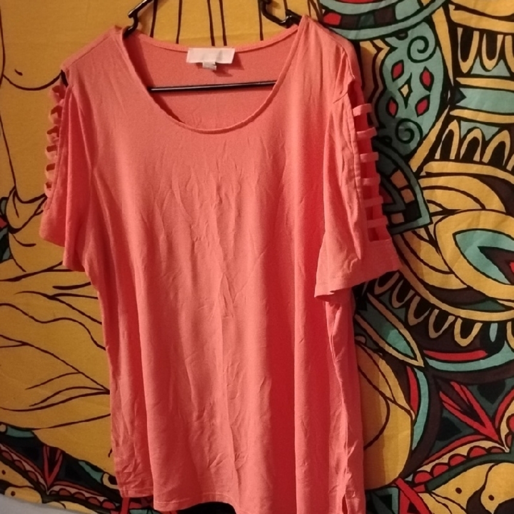 Coral Women's Top with Ladder Sleeves